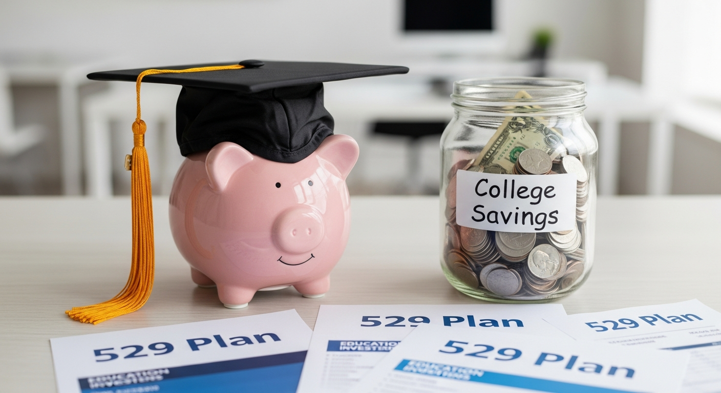 Professional illustration of college savings and education funding